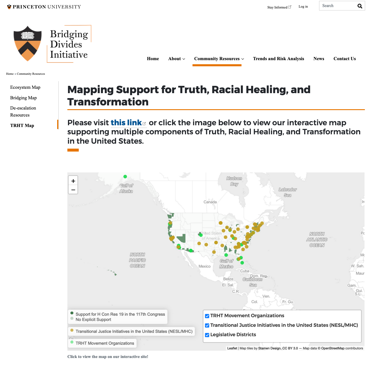 Bridging Digital Divides Initiative (Princeton University) Releases “New Interactive Map Supporting U.S. Truth, Racial Healing, and Transformation Movement”