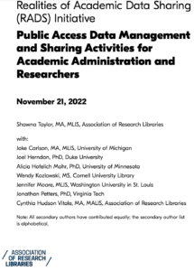 New Report: “Public Access Data Management and Sharing Activities for Academic Administration and Researchers”
