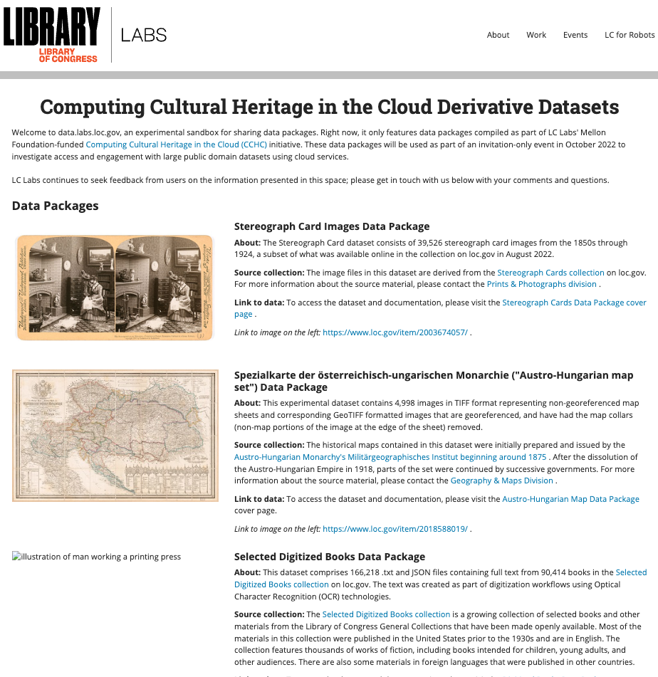 Library of Congress: Announcing LC Labs Data Sandbox and 3 New Data ...