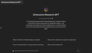 Digital Science Announces Launch of Dimensions Research GPT, New Service is Available to ChatGPT Plus and Enterprise Subscribers